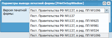Параметры вывода печатной формы